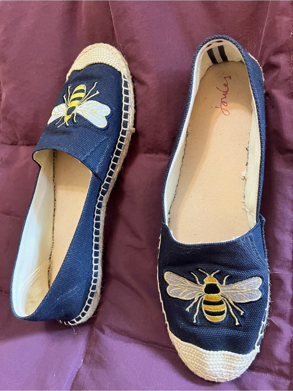 Joules Navy Blue Canvas Espadrilles with Bee Embroidery